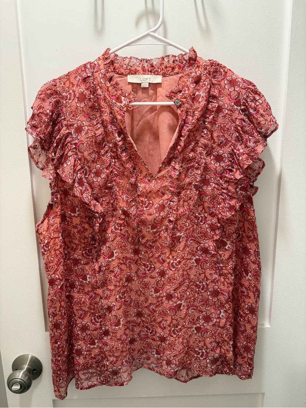 LOFT Floral Clip Ruffle Top - Picture 2 of 5
